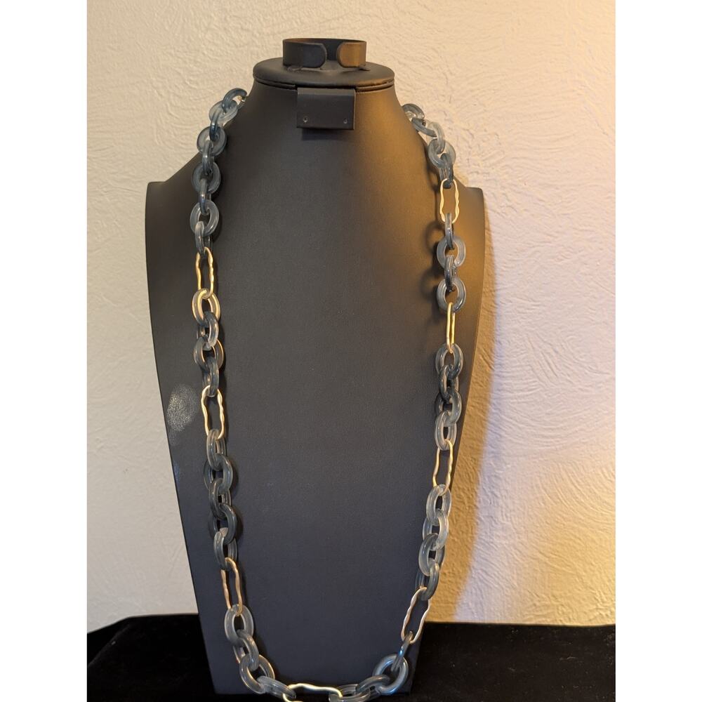Blue Gray Ombre Gold Tone Chain Link 38"-41" Necklace